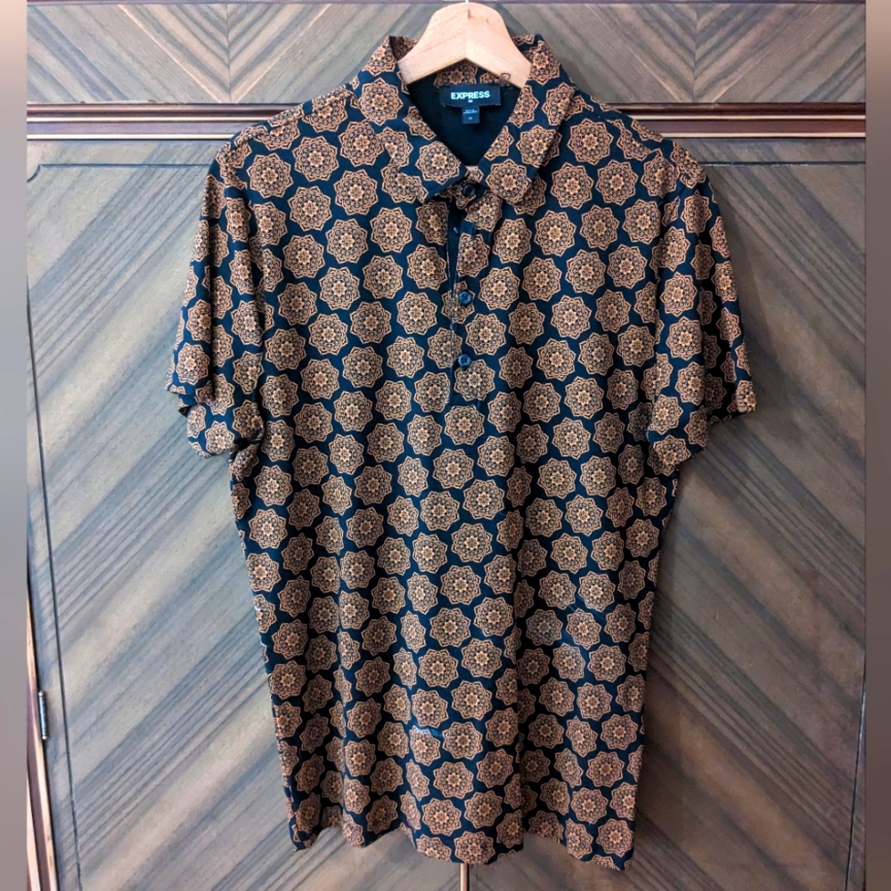 Express Brown and Black Patterned Shirt Medium